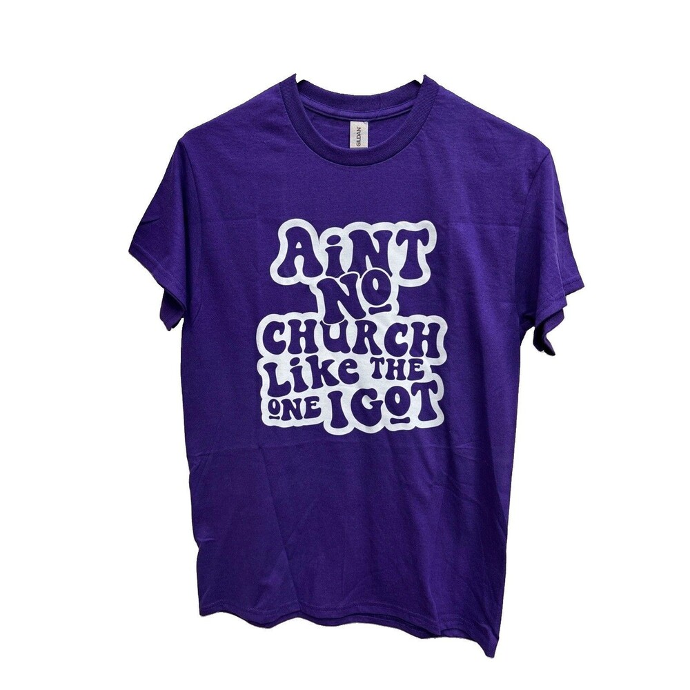 Gildan Aint No Church Like the One I Got Graphic T-Shirt S Heavy Cotton Purple